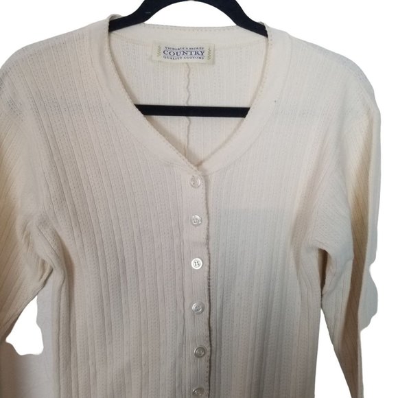 Victoria's Secret Country Womens S Cream Button Front One-Piece Thermal Pajamas - Picture 2 of 8